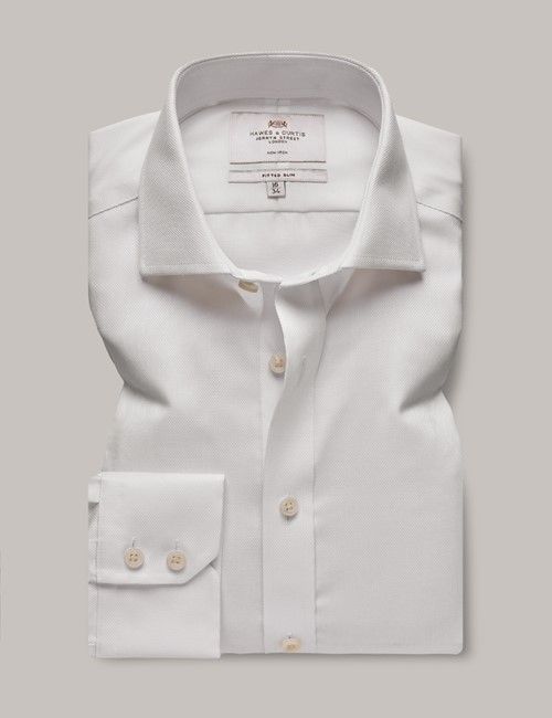 Non-Iron White Pique Fitted Slim Shirt - Windsor Collar-preview