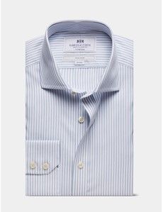 Fitted Slim Blue & White Stripe Non-Iron Shirt