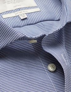 Fitted Slim Navy & White Dogstooth Twill Non-Iron Shirt