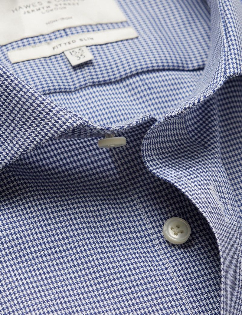 Fitted Slim Navy & White Dogstooth Non-Iron Shirt
