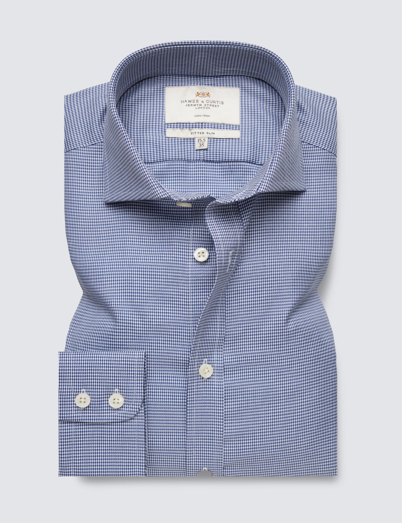 Fitted Slim Navy & White Dogstooth Non-Iron Shirt-preview
