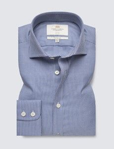 Fitted Slim Navy & White Dogstooth Twill Non-Iron Shirt