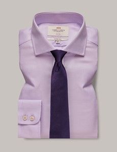 Non-Iron Lilac & White Fabric Interest Fitted Slim Shirt - Windsor Collar-preview2