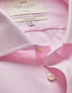 Fitted Slim Pink & White Textured Weave Non-Iron Shirt
