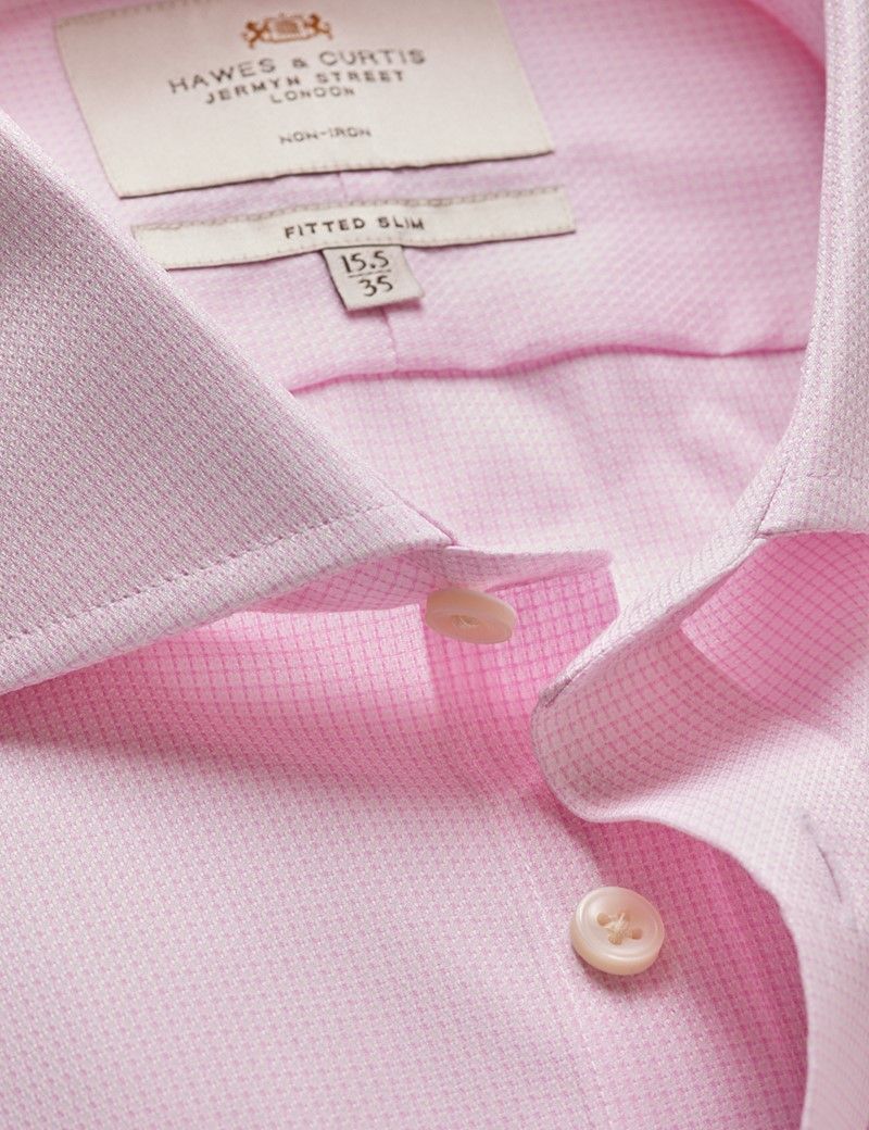 Fitted Slim Pink & White Textured Weave Non-Iron Shirt