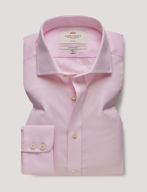 Non-Iron Pink & White Textured Weave Fitted Slim Shirt - Windsor Collar-preview