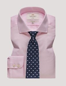 Fitted Slim Pink & White Textured Weave Non-Iron Shirt