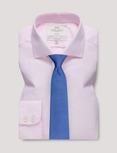 Non-Iron Pink & White Textured Weave Fitted Slim Shirt - Windsor Collar-preview2