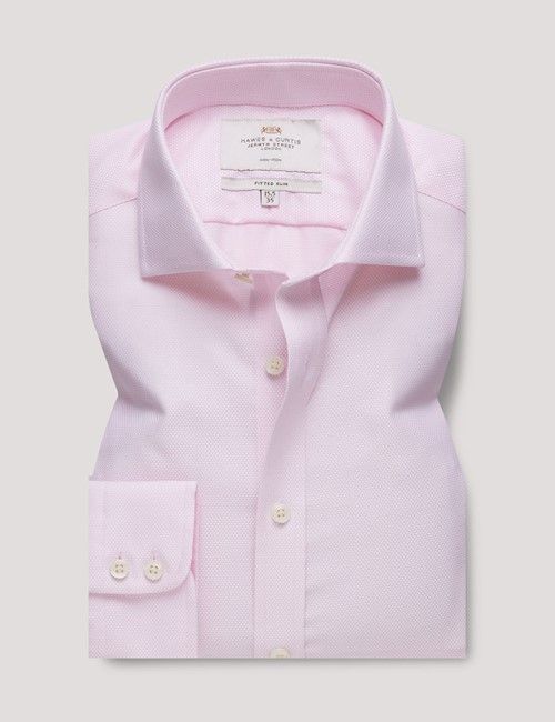 Non-Iron Pink & White Textured Weave Fitted Slim Shirt - Windsor Collar-preview