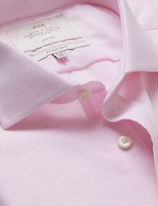 Non-Iron Pink & White Textured Weave Fitted Slim Shirt - Windsor Collar