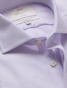Fitted Slim Lilac & White Textured Weave Non-Iron Shirt