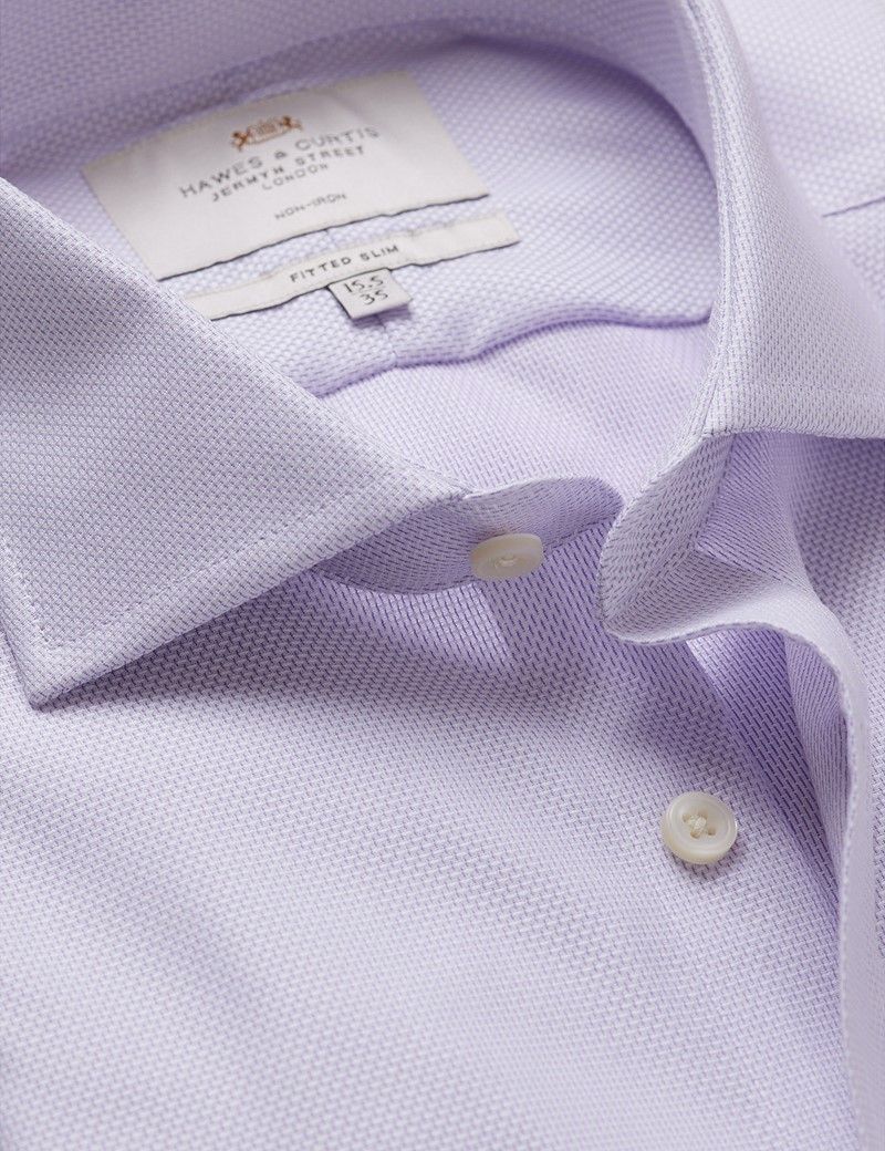 Fitted Slim Lilac & White Textured Weave Non-Iron Shirt