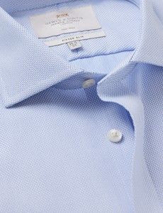 Fitted Slim Blue & White Textured Weave Non-Iron Shirt