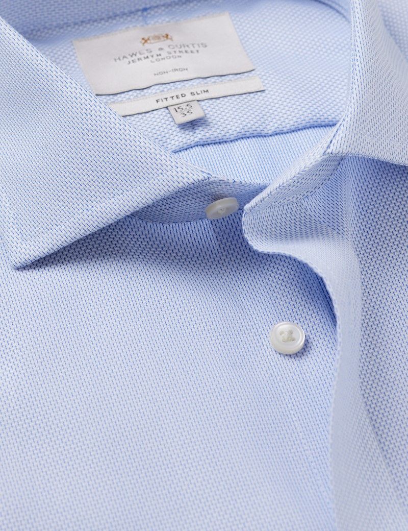 Fitted Slim Blue & White Textured Weave Non-Iron Shirt