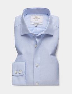 Fitted Slim Blue & White Textured Weave Non-Iron Shirt-preview1