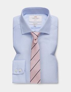 Fitted Slim Blue & White Textured Weave Non-Iron Shirt-preview2