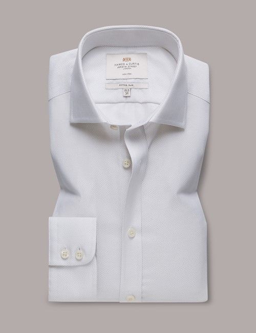 Non-Iron Grey & White Textured Weave Fitted Slim Fit Shirt - Windsor Collar-preview