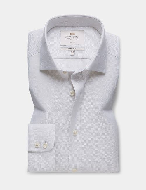 Non-Iron Grey & White Textured Weave Fitted Slim Fit Shirt - Windsor Collar-preview