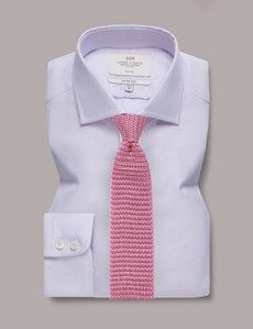 Fitted Slim Lilac & White Textured Weave Non-Iron Shirt