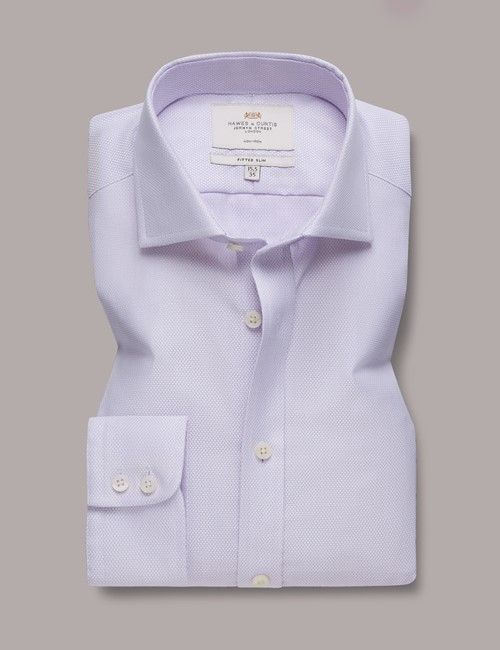 Fitted Slim Lilac & White Textured Weave Non-Iron Shirt-preview