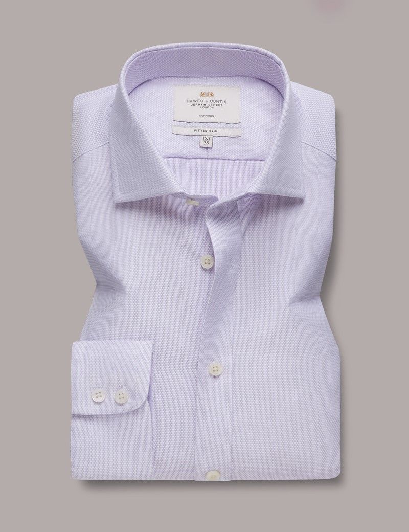 Fitted Slim Lilac & White Textured Weave Non-Iron Shirt-preview