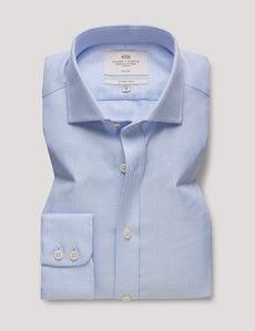 Non-Iron Blue & White Textured Weave Fitted Slim Fit Shirt - Windsor Collar-preview1