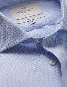 Non-Iron Blue & White Textured Weave Fitted Slim Fit Shirt - Windsor Collar