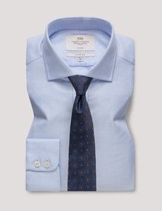 Non-Iron Blue & White Textured Weave Fitted Slim Fit Shirt - Windsor Collar-preview2