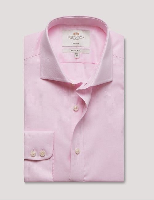 Non-Iron Pink & White Textured Weave Fitted Slim Fit Shirt - Windsor Collar-preview