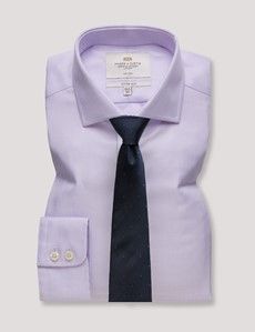 Fitted Slim Lilac & White Textured Weave Non-Iron Shirt