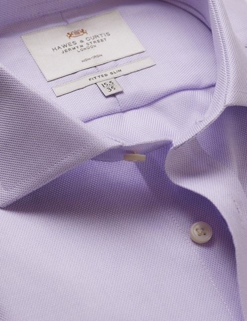 Non-Iron Lilac & White Textured Weave Fitted Slim Fit Shirt - Windsor Collar