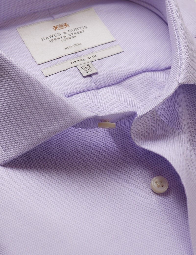 Fitted Slim Lilac & White Textured Weave Non-Iron Shirt