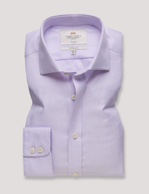 Non-Iron Lilac & White Textured Weave Fitted Slim Fit Shirt - Windsor Collar-preview