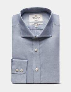Fitted Slim Navy & White Textured Weave Non-Iron Shirt