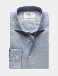 Fitted Slim Navy & White Textured Weave Non-Iron Shirt