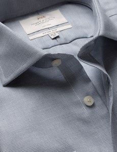 Fitted Slim Navy & White Textured Weave Non-Iron Shirt