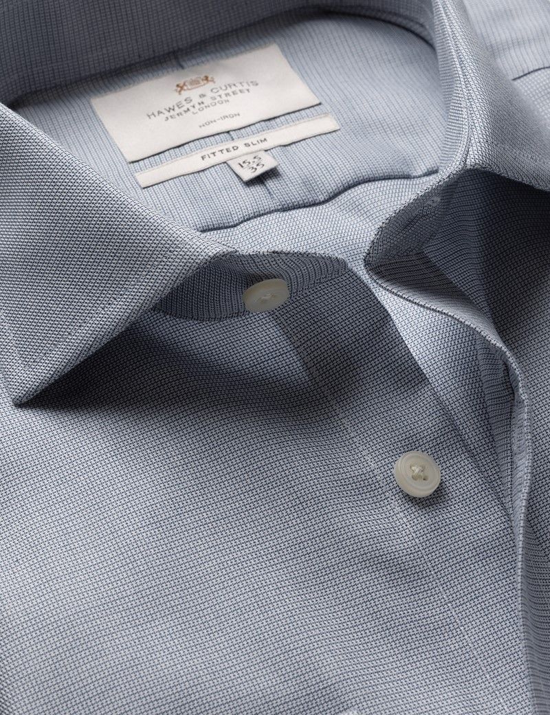 Fitted Slim Navy & White Textured Weave Non-Iron Shirt
