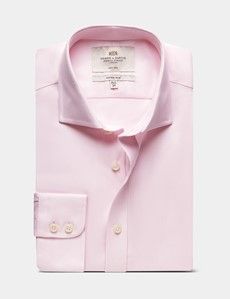 Fitted Slim Pink & White Textured Weave Non-Iron Shirt