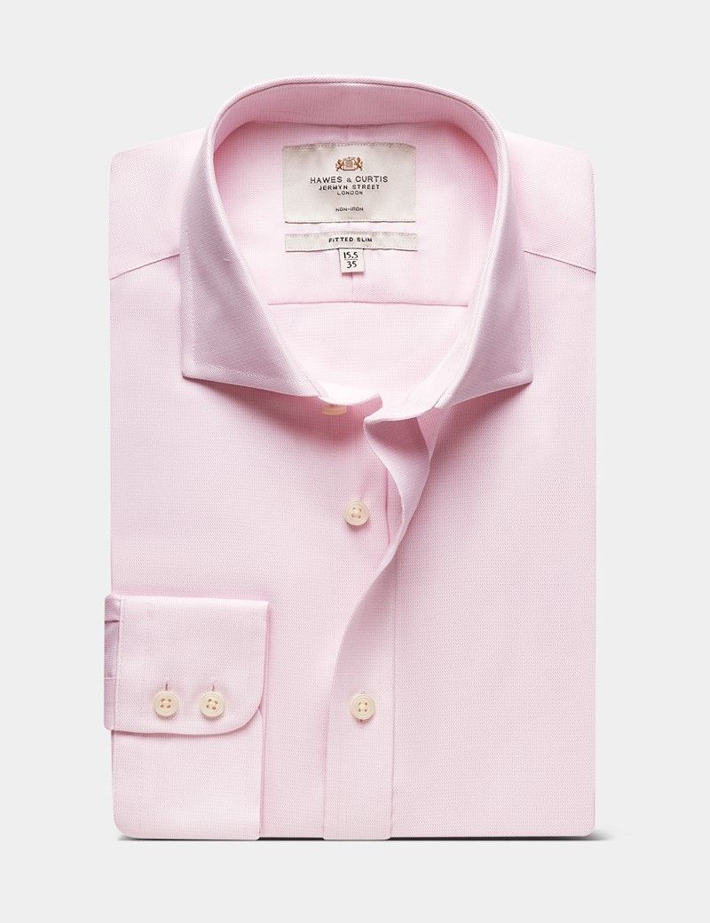 Fitted Slim Pink & White Textured Weave Non-Iron Shirt-preview