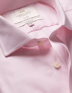 Fitted Slim Pink & White Textured Weave Non-Iron Shirt