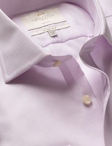 Fitted Slim Lilac & White Textured Weave Non-Iron Shirt