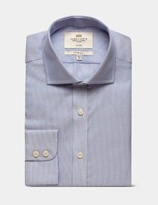 Fitted Slim Royal Blue & White Textured Weave Non-Iron Shirt