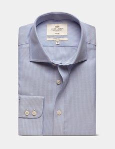 Fitted Slim Royal Blue & White Textured Weave Non-Iron Shirt