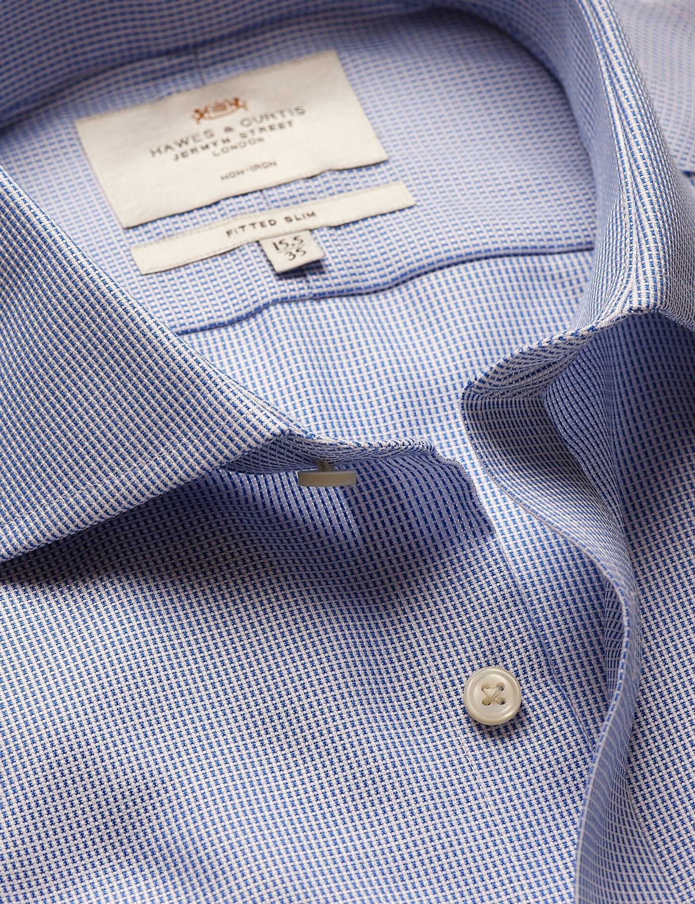 Men's Fitted Slim Royal Blue & White Textured Weave Non-Iron Shirt ...