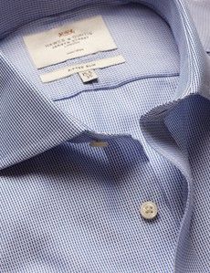 Fitted Slim Royal Blue & White Textured Weave Non-Iron Shirt