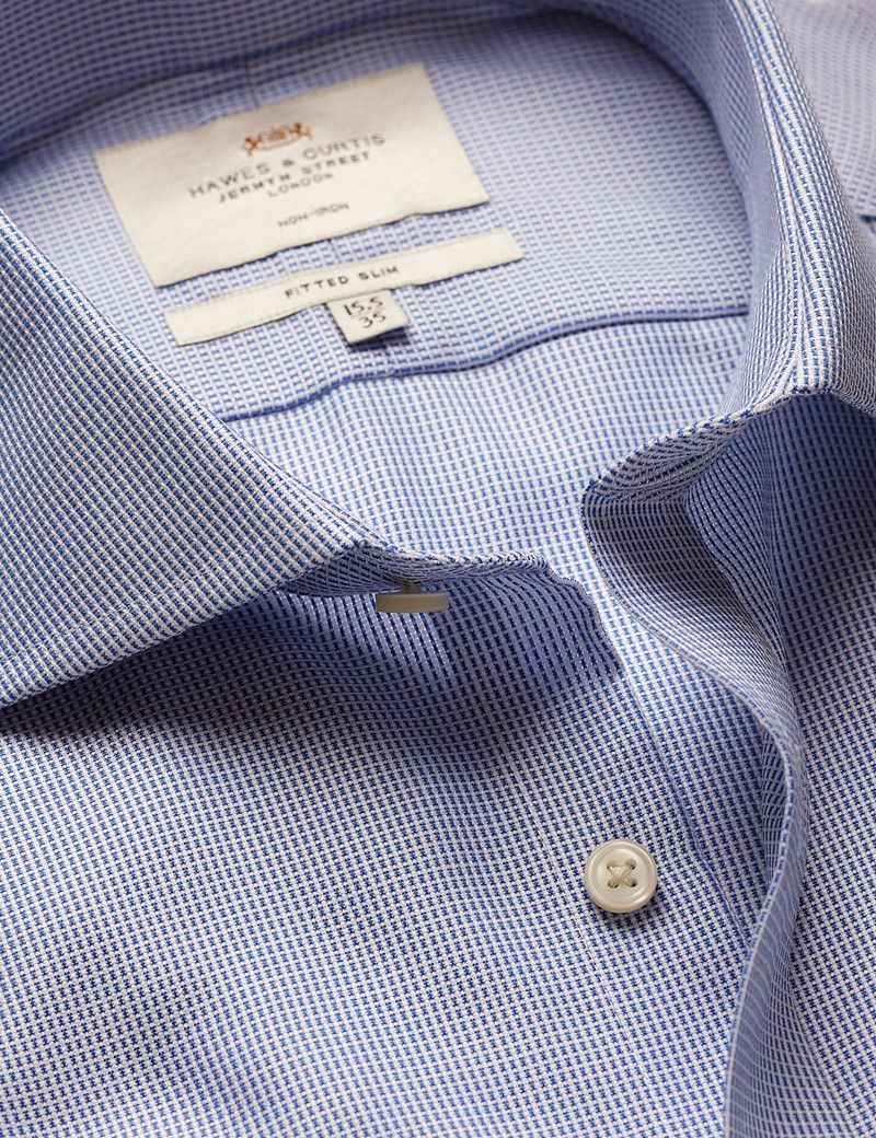 Fitted Slim Royal Blue & White Textured Weave Non-Iron Shirt