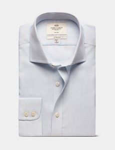 Fitted Slim Light Blue & White Textured Weave Non-Iron Shirt