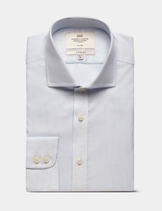 Fitted Slim Light Blue & White Textured Weave Non-Iron Shirt