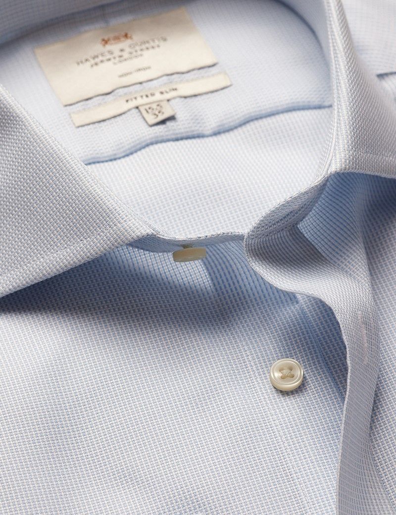 Fitted Slim Light Blue & White Textured Weave Non-Iron Shirt