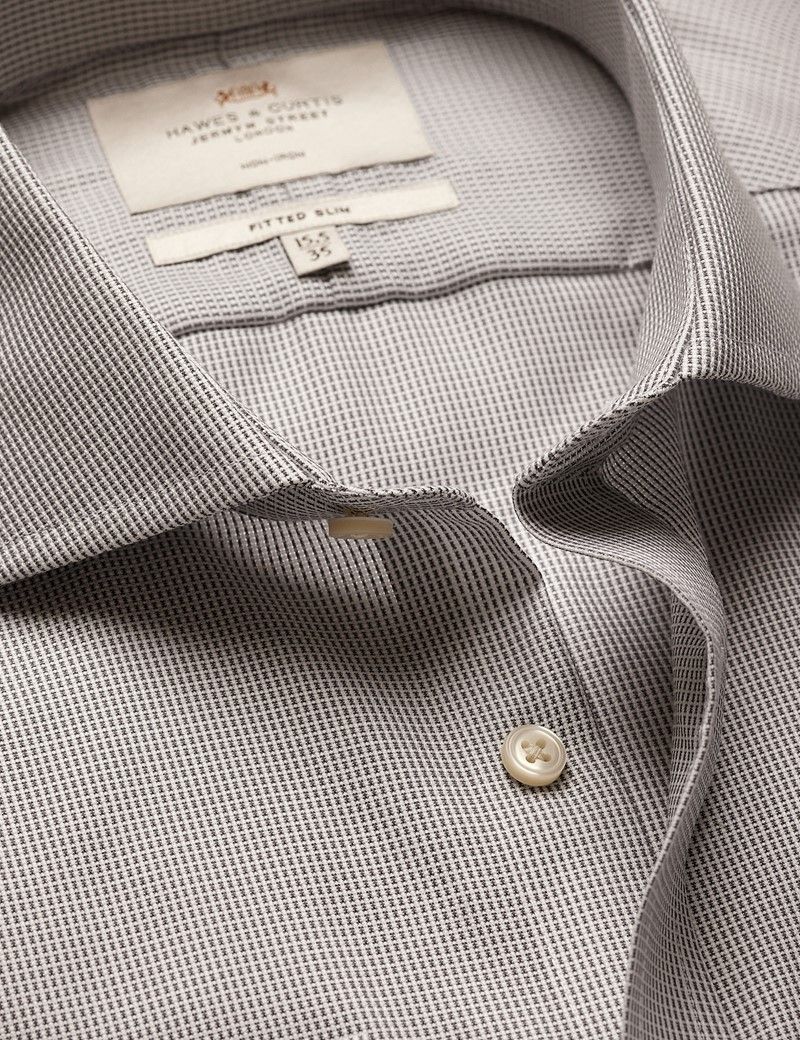 Fitted Slim Grey & White Textured Weave Non-Iron Shirt